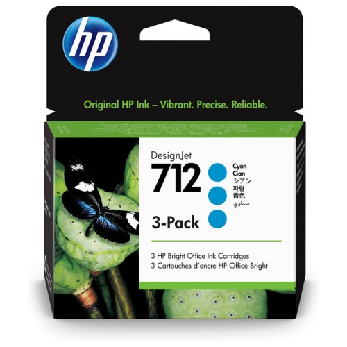 HP 3ED77A 712 3-Pack 29-ml Cyan DesignJet