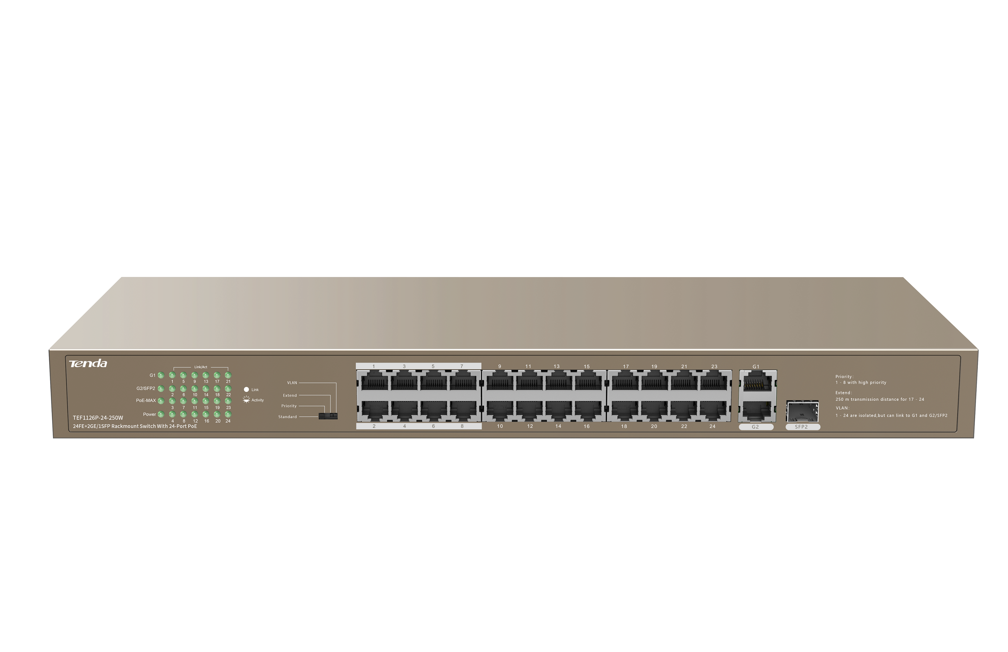 TENDA%20TEF1126P-24-250W%2024PORT%2010/100%20YÖNETİLEMEZ%20POE%20SWITCH