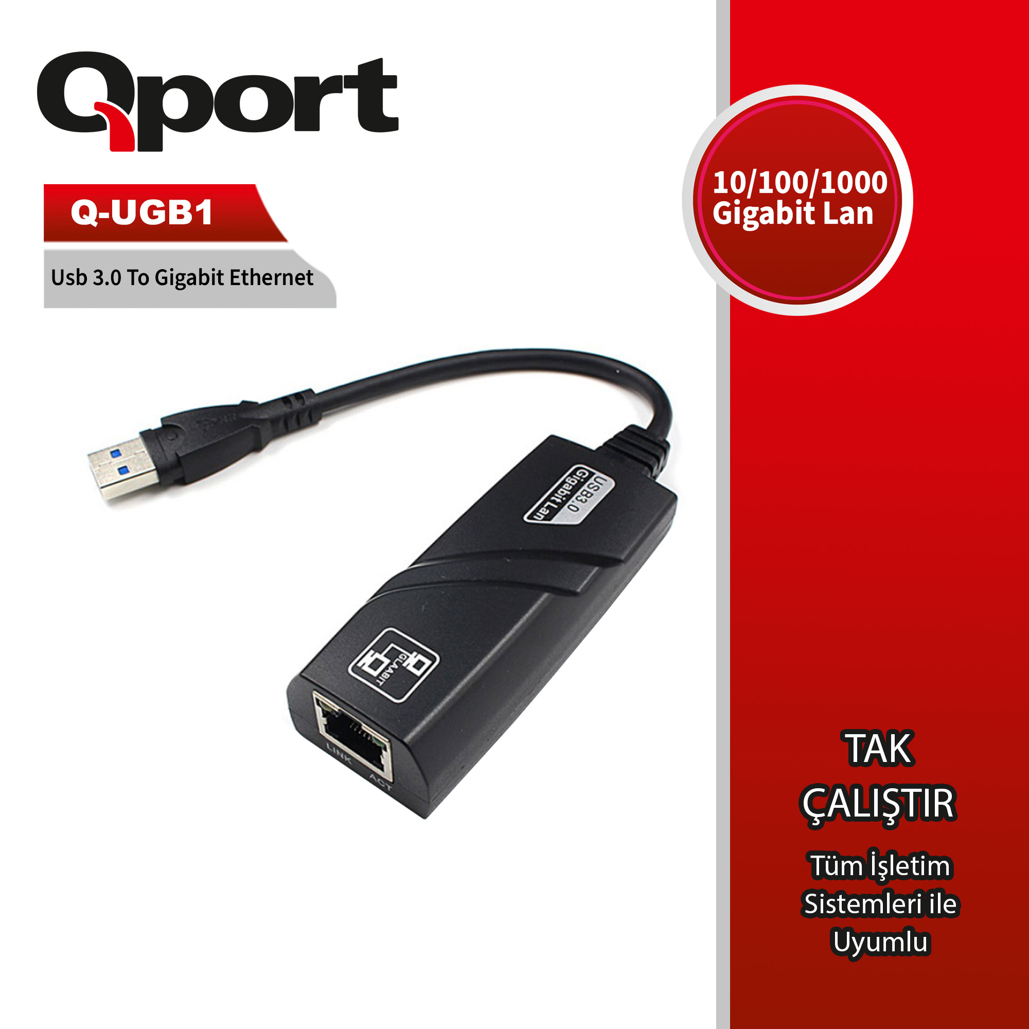 QPORT%20Q-UGB1%20USB3.0%20TO%2010/100/1000%20GB%20RJ-45%20ETHERNET%20CEVIRICI